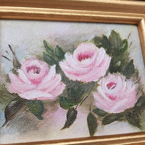Vintage Framed Pink Rose Oil Paintings By B. Fox Set Of 2 - Picture 6 of 12
